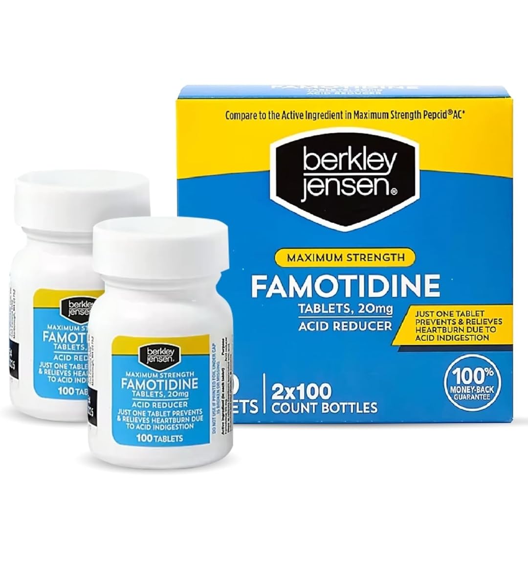 berkley jensen Maximum Strength Famotidine 20 mg - (200 Count), Acid Reducer Tablets, Relieves Meal-Induced Heartburn & Acid Ind