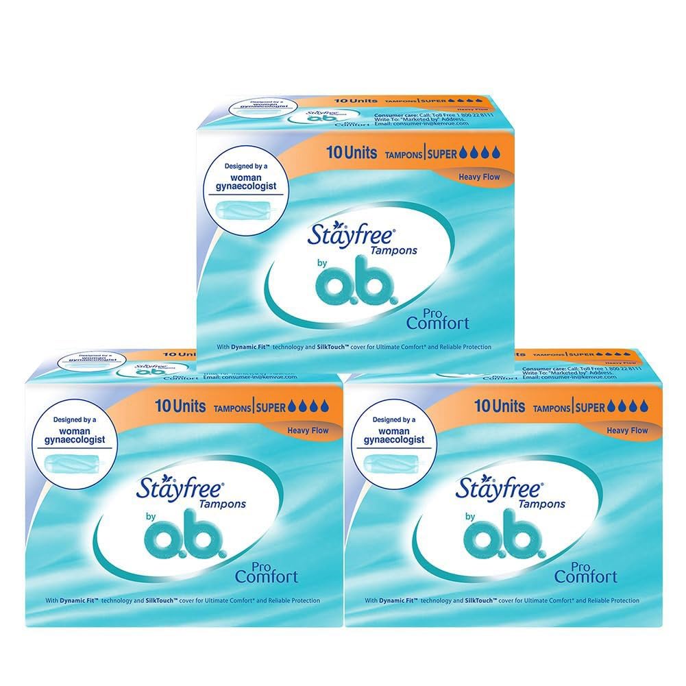 Stayfree Tampons By Ob Super 10S (Buy 2 Get 1 Free) | Heavy Flow | Dynamic Fit Technology | Rash Free | No Skin Irritation| Upt