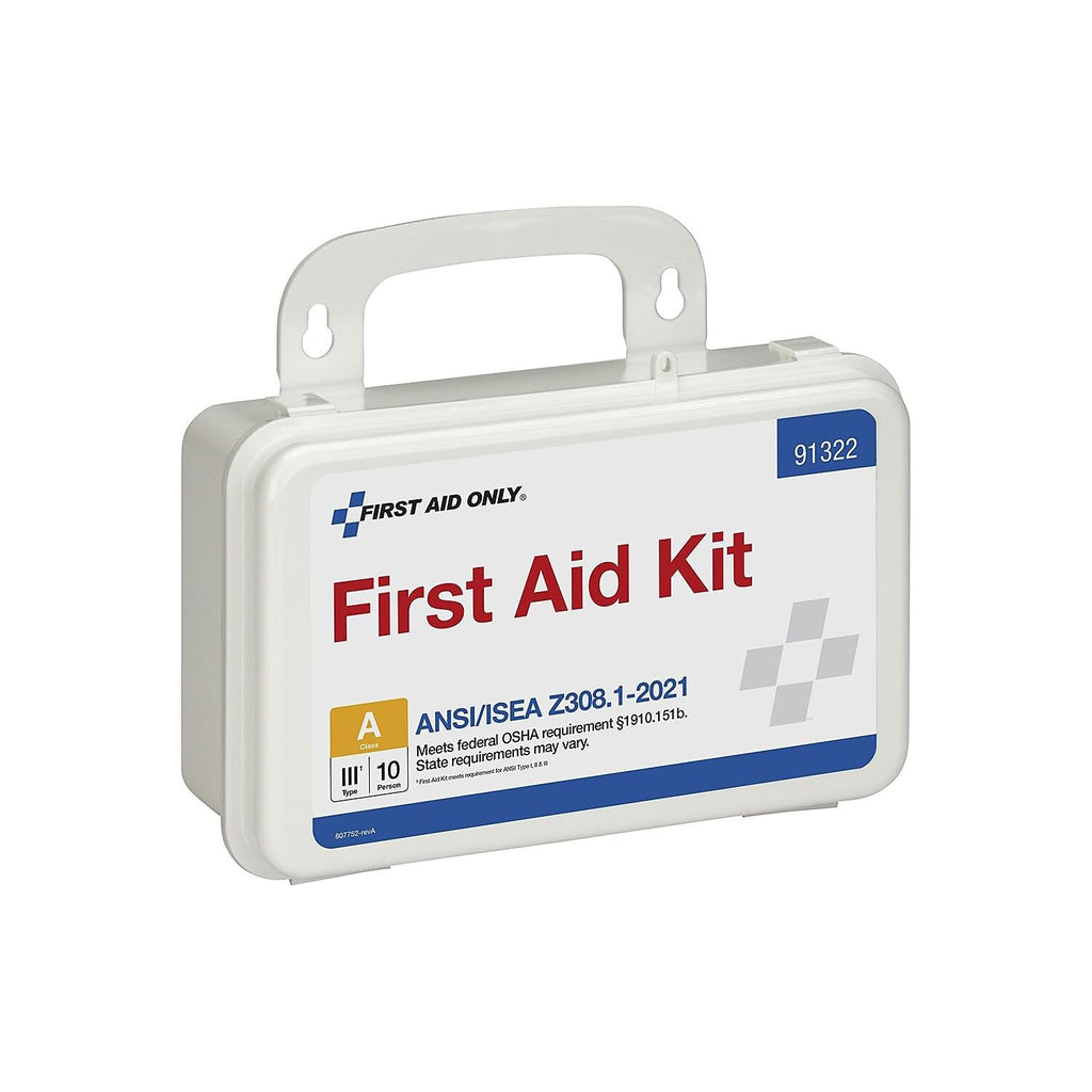 First Aid Only 91322 ANSI A 2021 and OSHA Compliant First Aid Kit, 10-Person Emergency First Aid Kit for Business, Home, Car, an