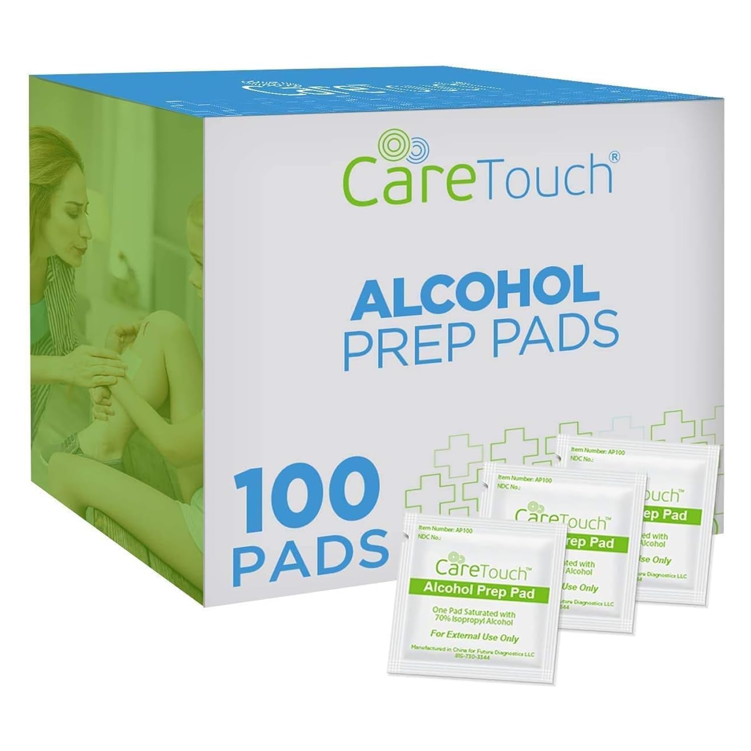 Care Touch 100-Pack Alcohol Wipes - Individually Wrapped Alcohol Prep Pads with 70% Isopropyl - Sterile 2-Ply Antiseptic Swabs f