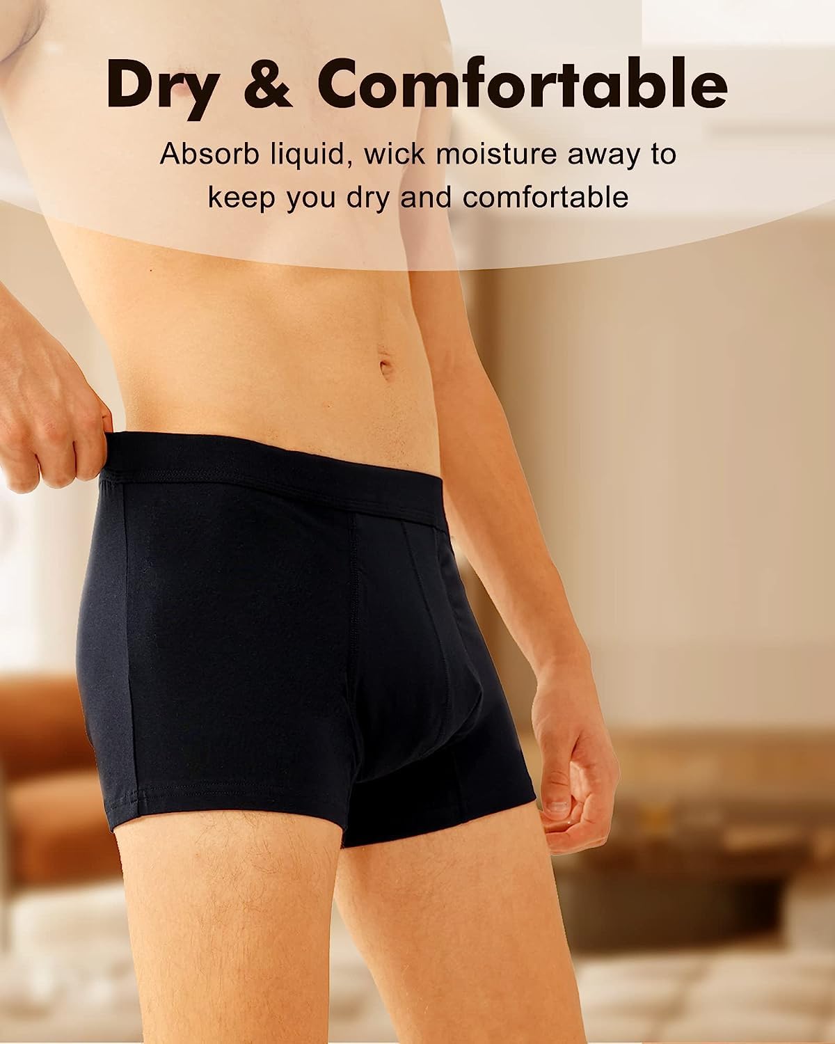 BATTEWA Mens Incontinence Underwear Washable, Urinary Leakproof Cotton Underwear for Men, 50ML Protective Boxer Brief Bladder Le