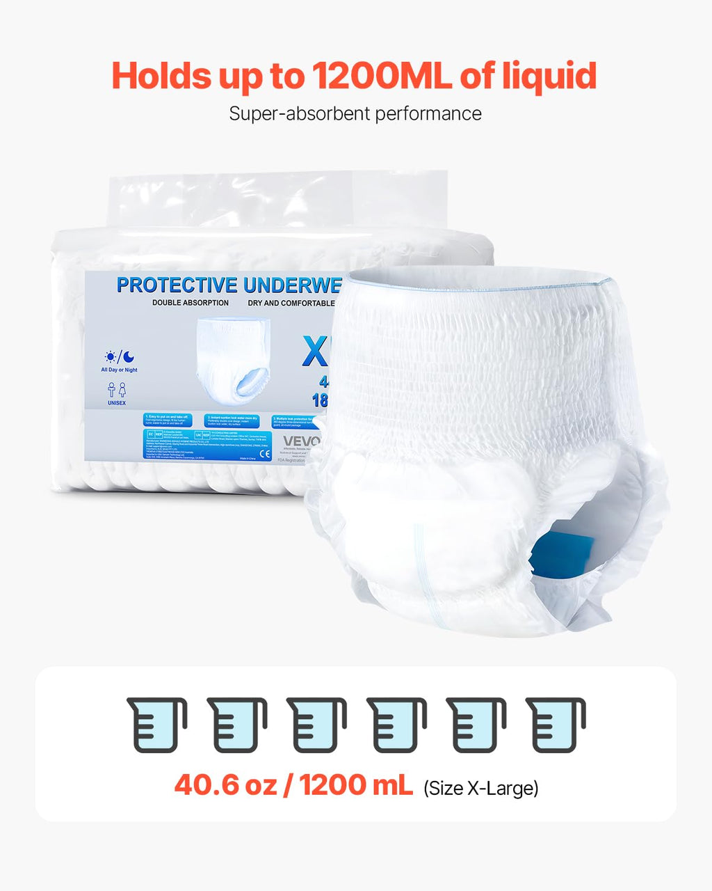 VEVOR Adult Incontinence Underwear, High Absorbent Protective Underwear for Men & Women, Disposable Adult Pull-ups Diaper with L