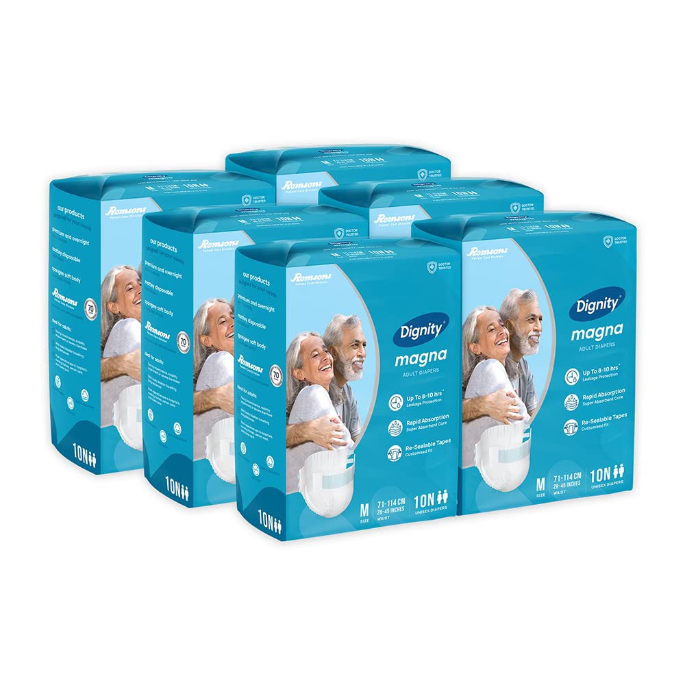 Dignity Magna Tape Style Adult Diapers  M (60 Pieces) With Wetness Indicator And Leakage Protection Upto 810 Hrs.