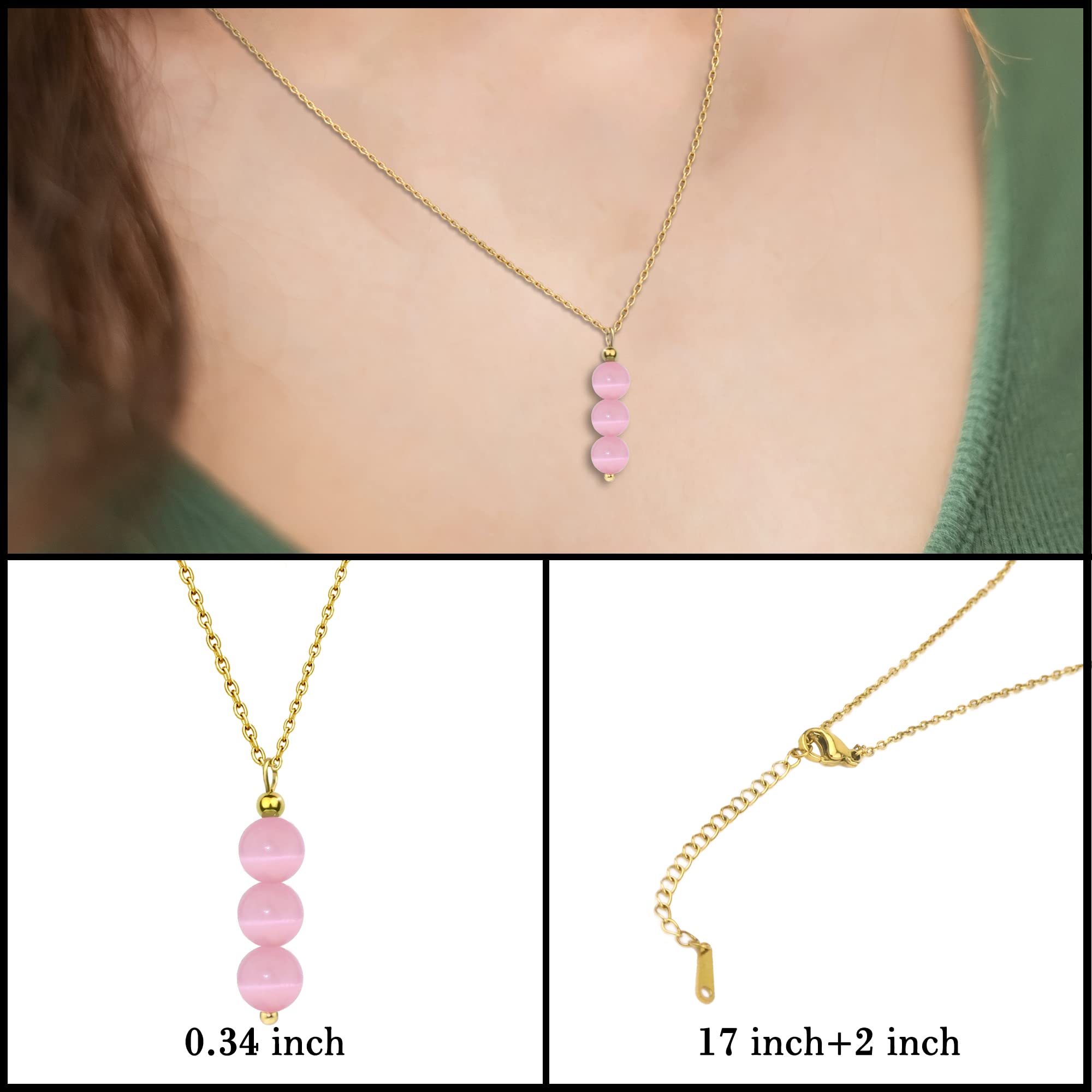 SmileBelle Rose Quartz Necklace Pink Necklace as Valentines Day Necklace, Spiritual Gifts For Daughter Pink Beaded Necklace Rose