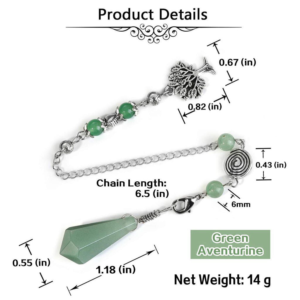 PESOENTH Natural Green Aventurine Jade Dowsing Pendulum Crystal Scrying Divination Healing Gemstone Hexagonal Pointed Chakra Tre