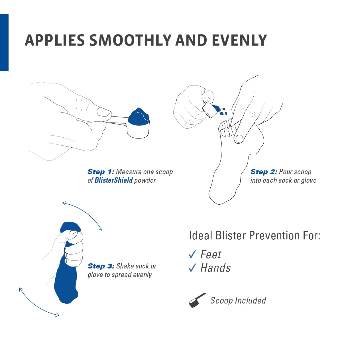 2Toms BlisterShield, Advanced Waterproof Blister Prevention Powder, Friction Free Protection for Feet, Hot Spots, and Calluses,