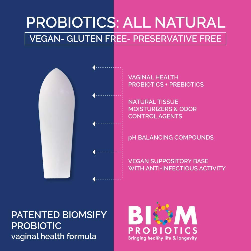 Biom Vaginal Probiotic Suppository: Natural Vaginal pH and Odor Control Regimen; Balance and Nourishes Vaginal Lactobacillus Flo