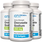 Puregen Labs Docusate Sodium 250mg Stool Softener Laxative | Gentle Constipation Relief | Extra Strength | Stimulant Free Total 