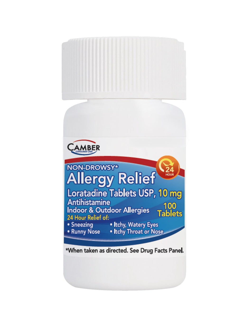 Camber Loratadine 10mg Allergy Pills, Antihistamine 24 Hour, Non Drowsy Allergy Relief (100 Tablets)
