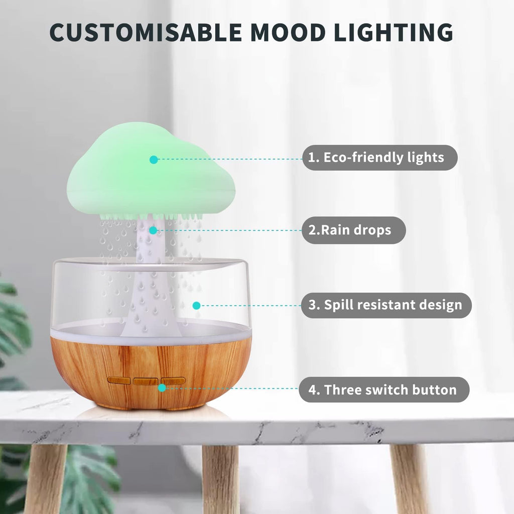 Weljoy Zen Raining Cloud Night Light Aromatherapy Essential Oil Diffuser Micro Humidifier Desk Fountain Bedside Sleeping Relaxin