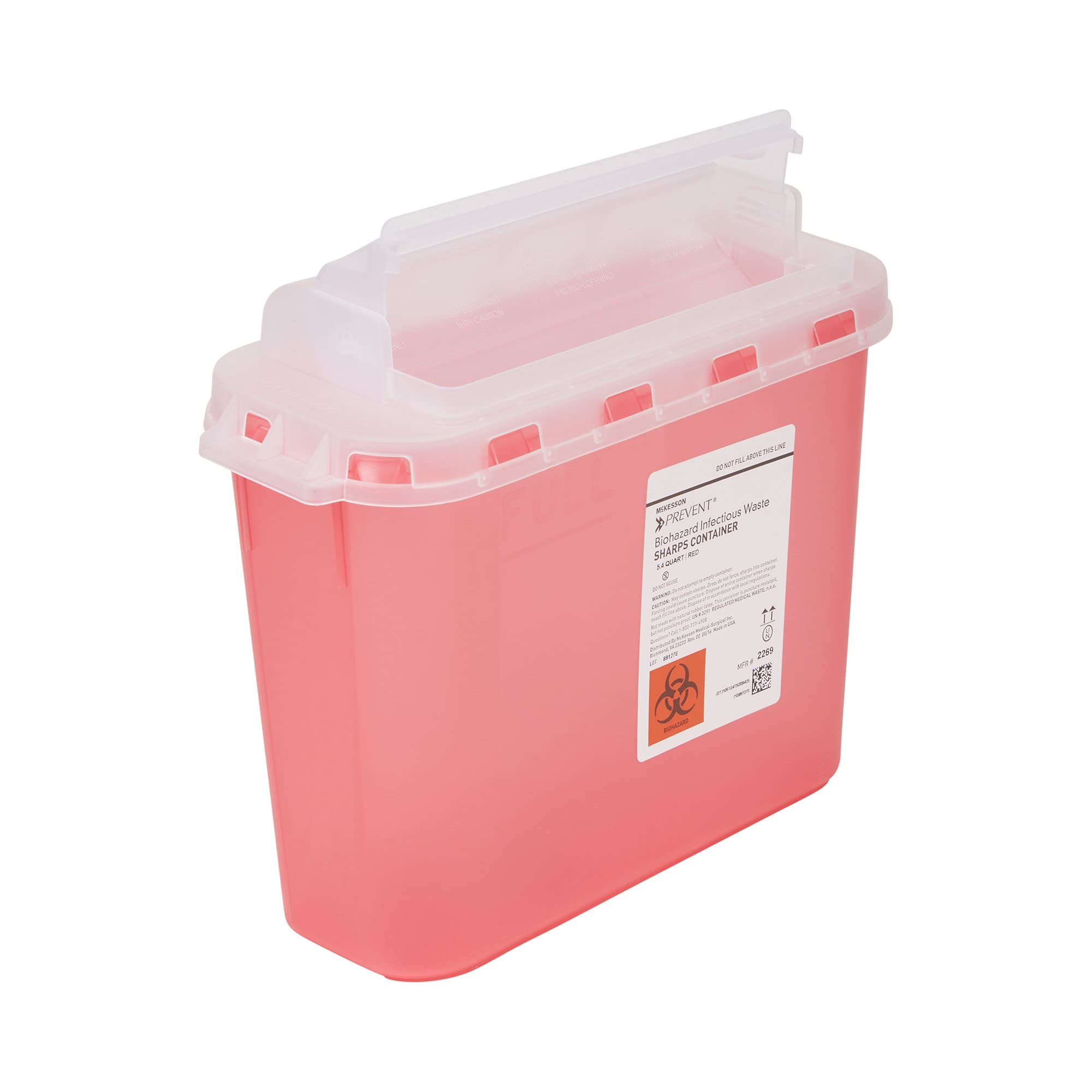 McKesson Prevent Sharps Container for Home Use, 5.4 Quart - for Biohazard Infectious Waste, Needle and Syringe Disposal - Transl
