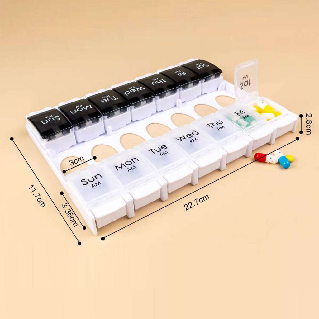 Wopanxye 7-Day Weekly Pill Case, Daily Medicine Box Planner, Portable Vitamin Organizer Dispenser, AM/PM, Large 14 Compartments