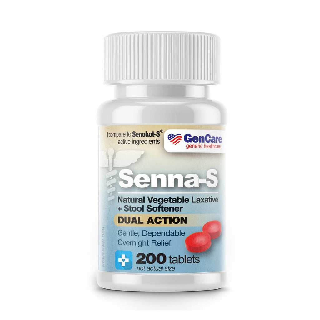 GenCare - Senna-S Natural Vegetable Laxative Plus Stool Softener Dual Action (200 Tablets) Value Pack | Gentle Dependable Overni