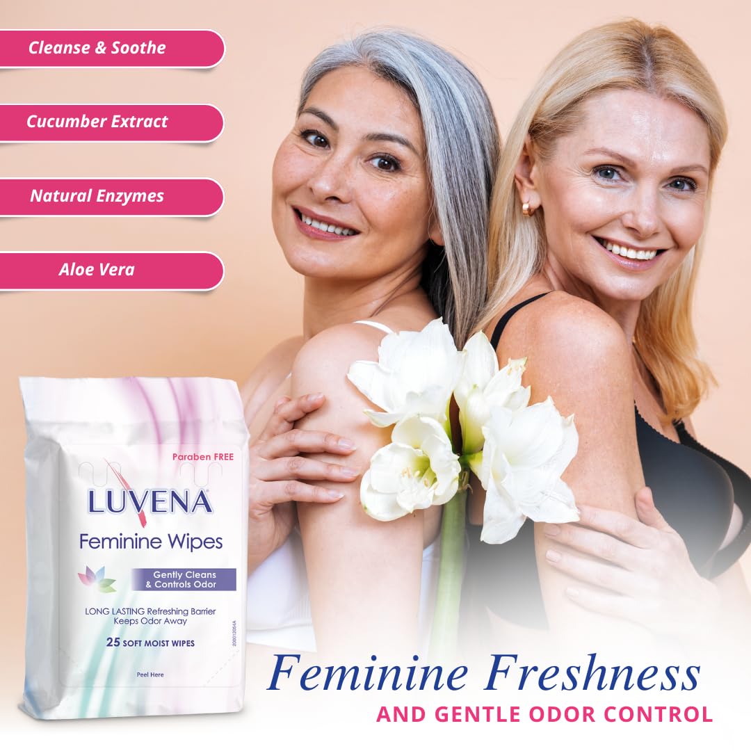 Luvena Feminine Wipes - Soft Wet Wipes for Women - Refresh & Resist Odor - Gynecologist Tested - Travel Friendly Cleansing Cloth