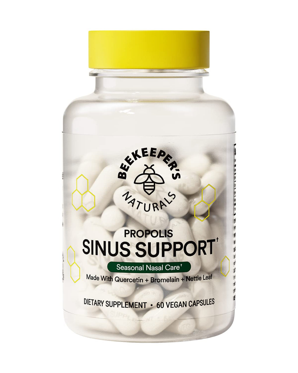 Beekeepers Naturals All Natural Sinus Support for Adults, Seasonal Nasal Care Relief with Propolis, Quercetin, Bromelain, Nettl