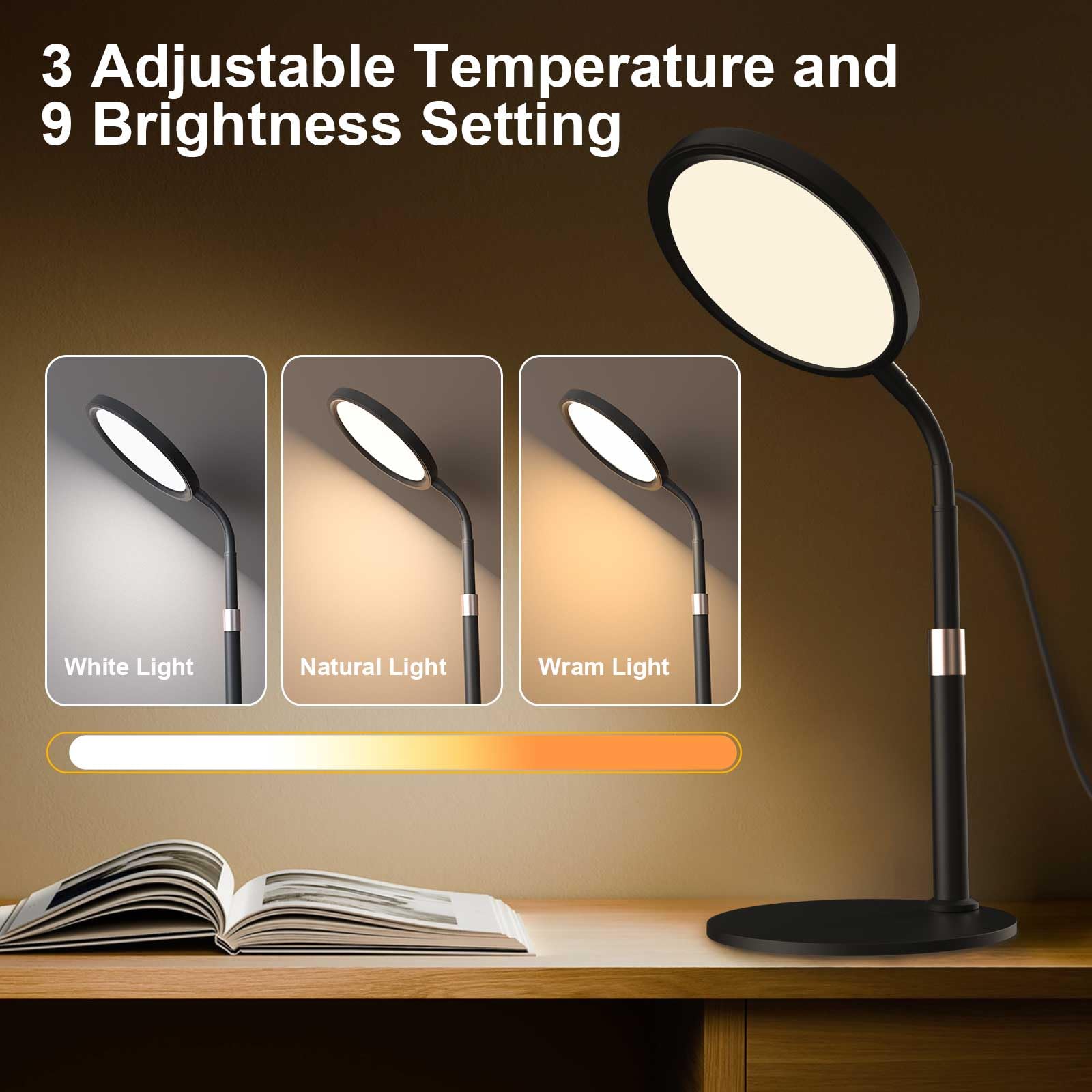Sozapooty Light Therapy Lamp, UV-Free 10000 Lux Light Therapy Desk Lamp with 360 Gooseneck & 9 Brightness Happy Therapy Light fo