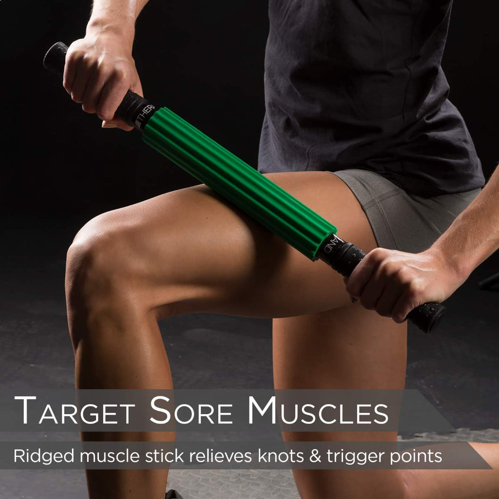 THERABAND Roller Massager +, Portable Muscle Rolling Stick with Retractable Handles for Self-Myofascial Release, Deep Tissue & T