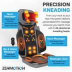ZENMOTION Full Back Massager with Heat-Shiatsu Massage Chair Pad - 12-Point Shiatsu Back Massager for Chair with Height Adjustab