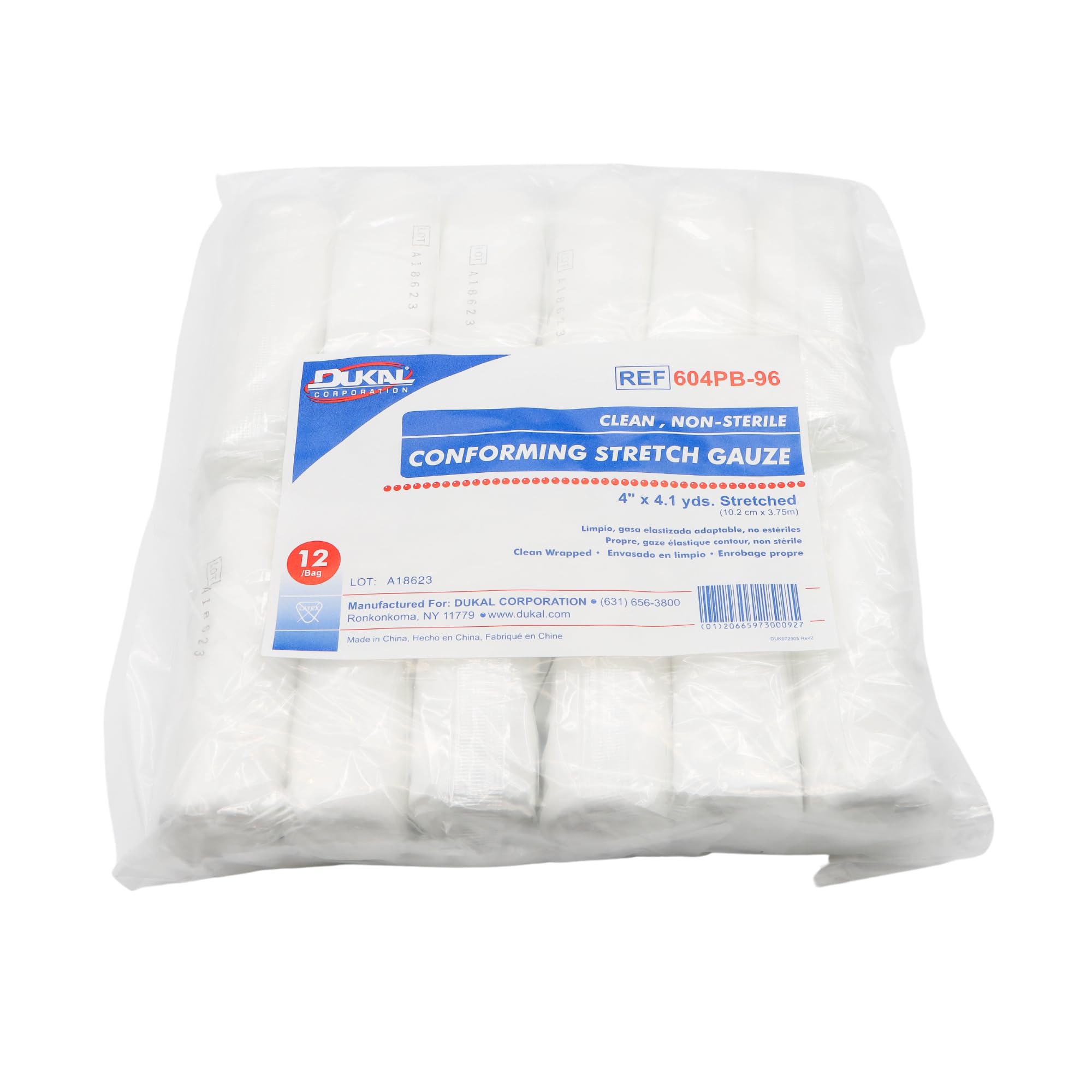 Case of Conforming Stretch Gauze, 96 Clean Wrapped Rolls, 4x4.1yds By Dukal