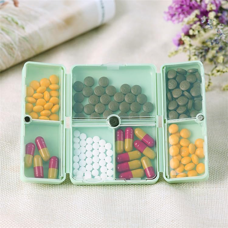 Wopanxye Small Magnetic Pill Case, 7-Day Weekly Pill Box Container, 7 Compartments Medicine Organizer Dispenser, Travel Daily Me