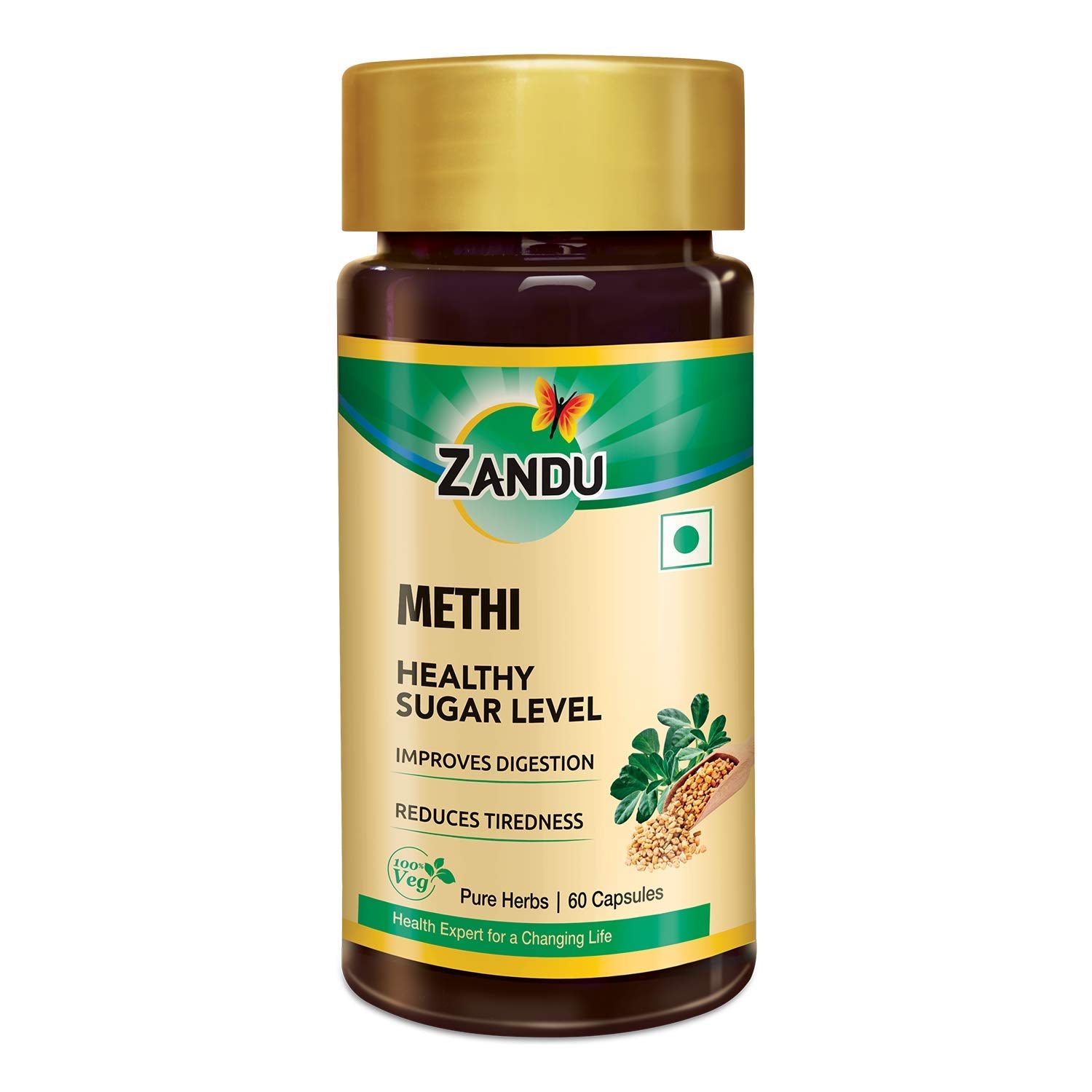 Zandu Methi Capsules (Fenugreek), Extracts Of Methi Known For High Content Of Fibers And Antioxidants, Helps To Flush Out Toxins