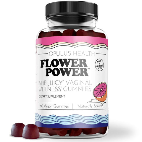 Flower Power She Juicy Gummies - Vaginal Moisturizer for Dryness, Feminine Care, Sugar Free Slippery Elm Bark Mix Berries, Blueb