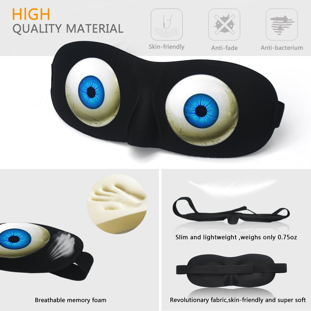 Tphon Eye Sleep Mask Funny Blindfold for Women Men Kid, Upgraded 3D Contoured 100% Blackout Sleeping Mask with Adjustable Strap,