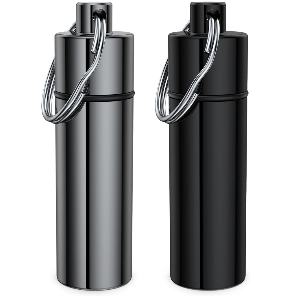 Small Pill Box,(2 Pack) Keychain Pill Holder Portable Mini Travel Pill Container Metal Case Bottle with Keyring