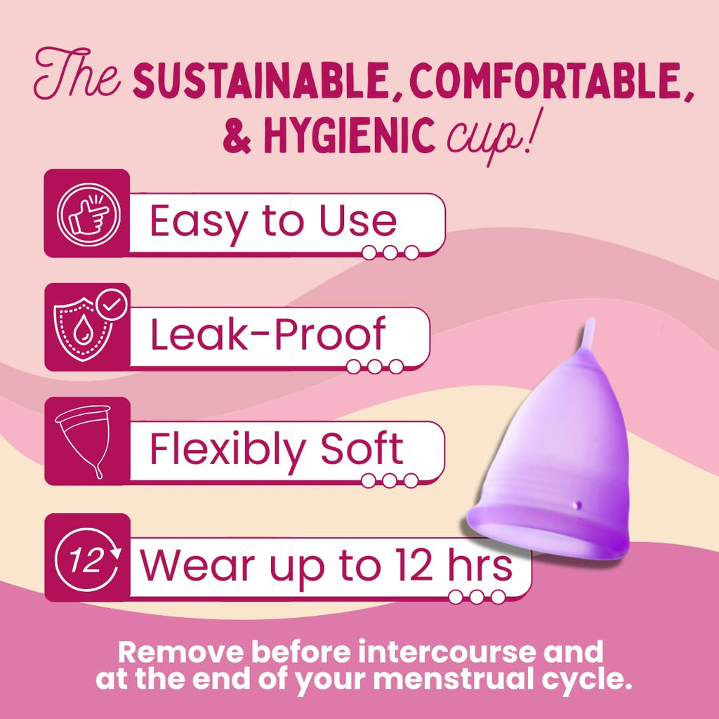 Dutchess Large Menstrual Period Cups for Women + Storage Pouch, Pack of 2 Pink & Purple Soft Medical-Grade Silicone Reusable Fem