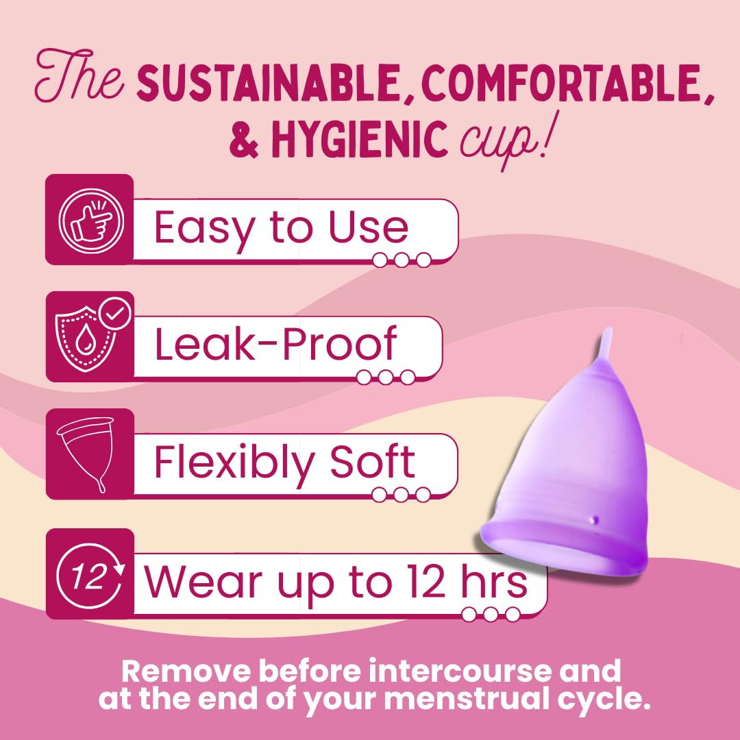 Dutchess Large Menstrual Period Cups for Women + Storage Pouch, Pack of 2 Pink & Purple Soft Medical-Grade Silicone Reusable Fem