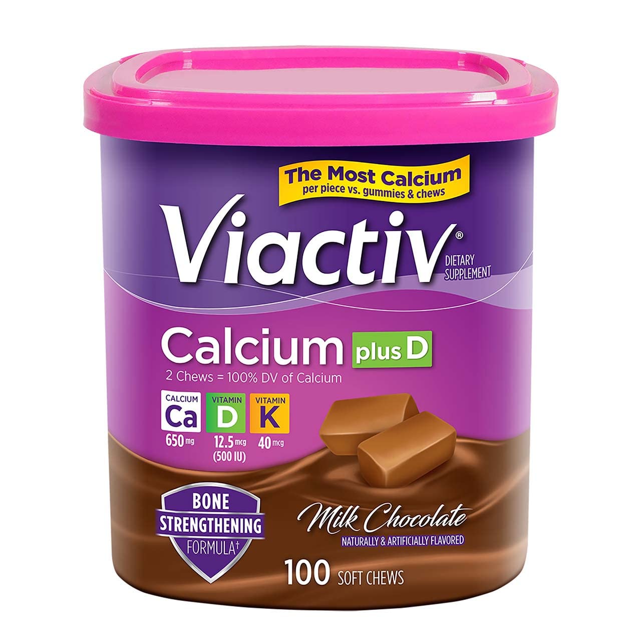 Viactiv Calcium Milk Chocolate Chew 100 count pack of 4
