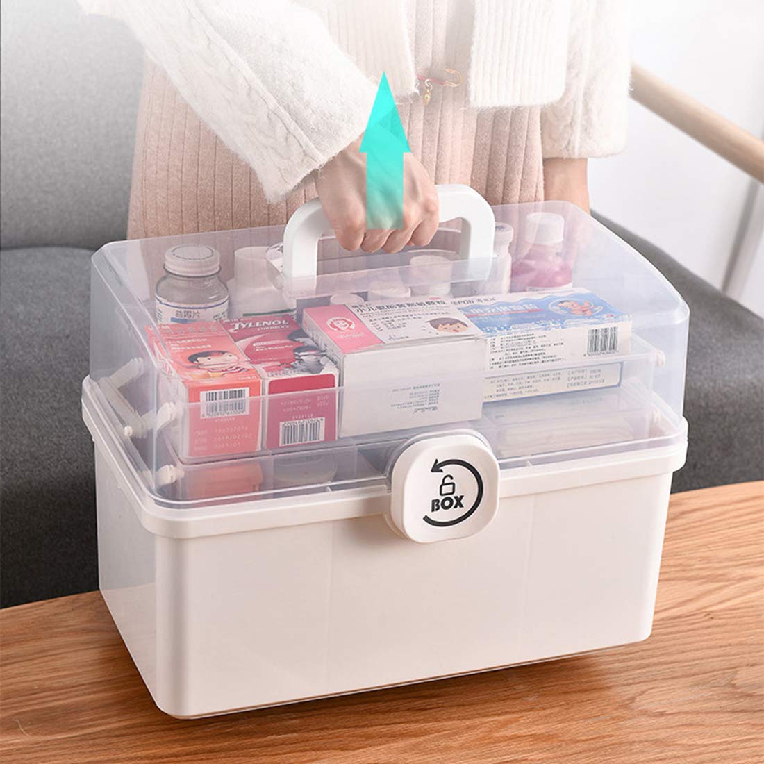 Dittzz Bote  Pharmacie, 3 Couche Bote  M  dicament Bote de Premiers Secours Bote de Rangement,34 x 19 x 22,5cm