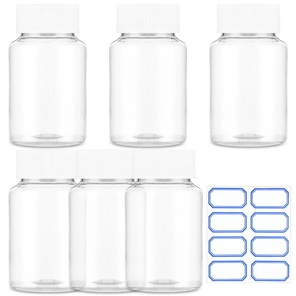 Sibba Clear Pill Bottle 6 Pcs Empty Medicine Organizers 80ML Plastic Dispenser Jar Powder Storage Transparent Reagent Containers