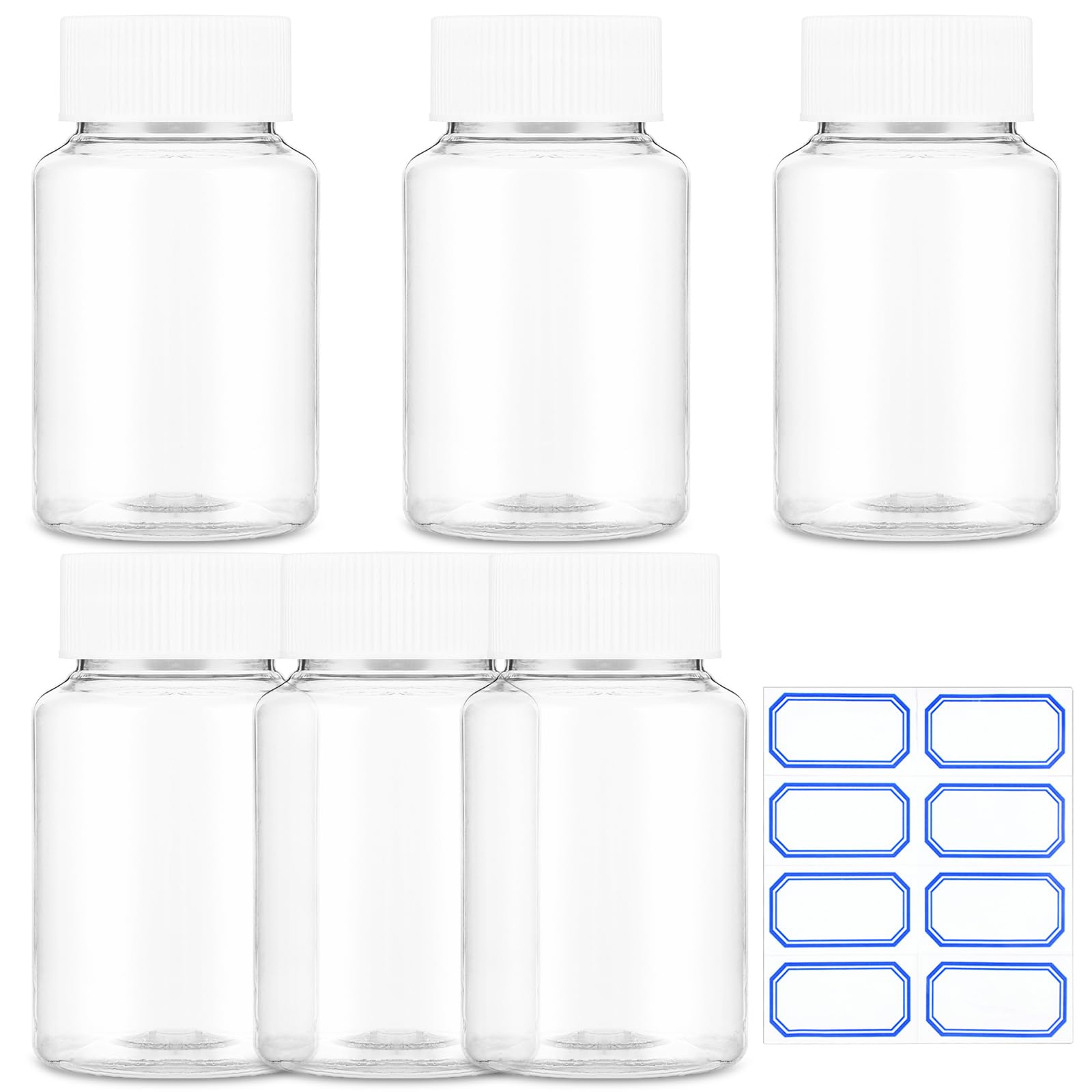 Sibba Clear Pill Bottle 6 Pcs Empty Medicine Organizers 80ML Plastic Dispenser Jar Powder Storage Transparent Reagent Containers