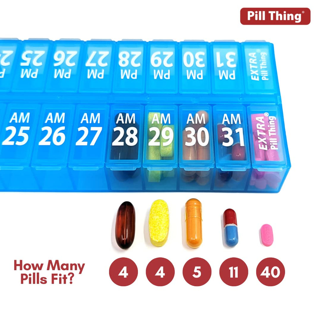 Twice-a-Day Monthly Pill Box Planner Set - AM & PM Medication Organizer for 31 Days! Set Contains 2 Organizers for One Month. (B