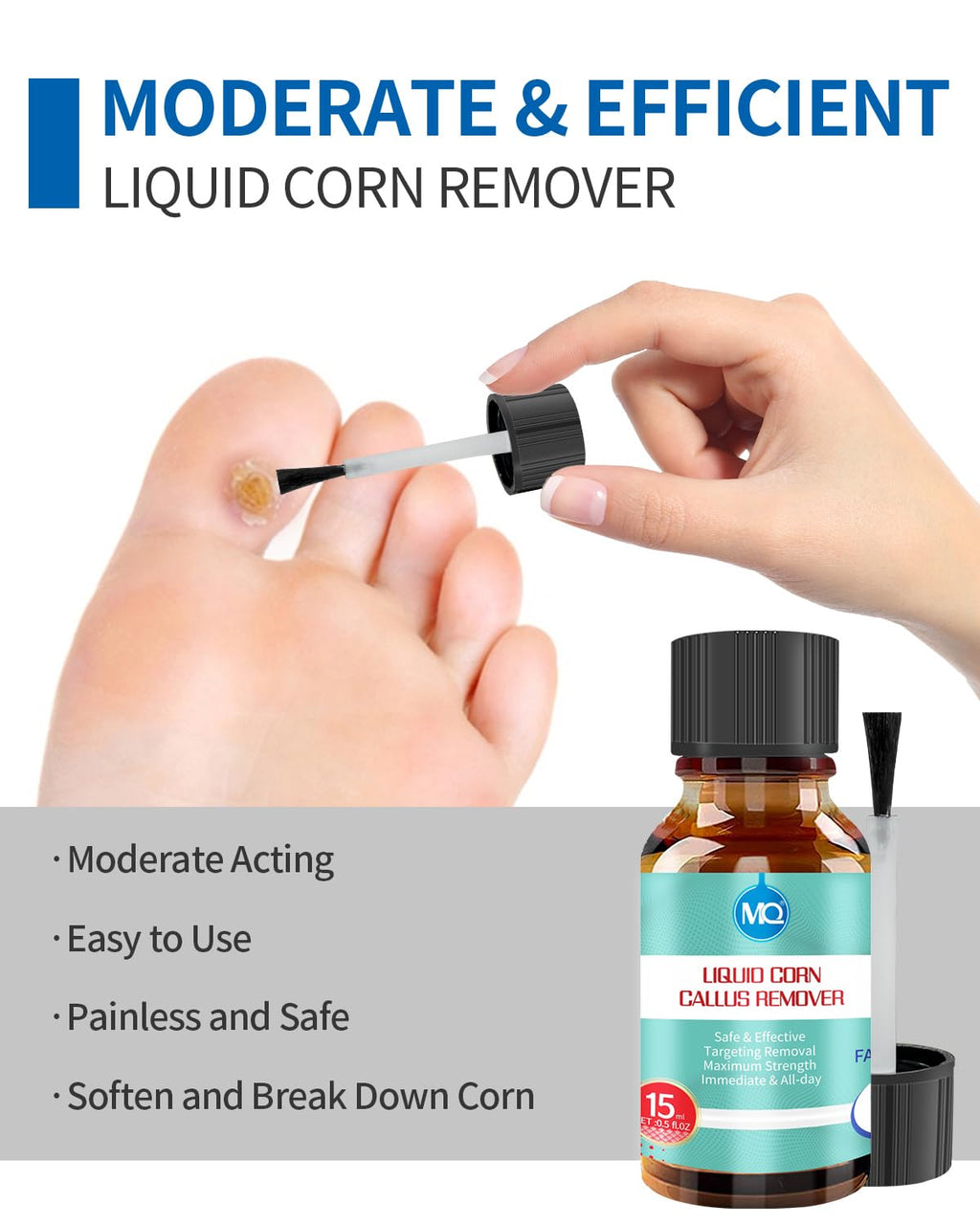 MQ Professional Corn & Callus Remover Liquid for Feet & Toes - Fast Acting for Corn Removal, Hard Skin & Dead Skin - Includes 15