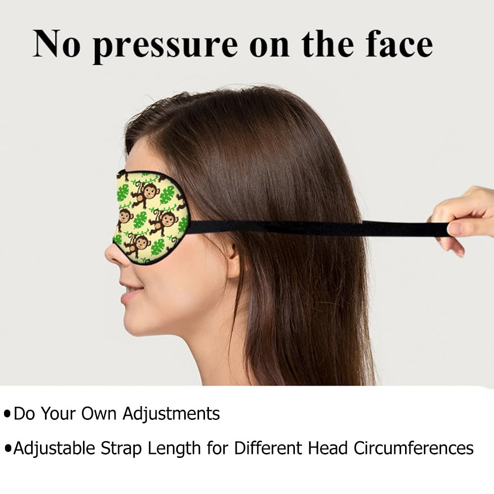 NOHSHE Funny Monkey Silk Eye Mask Sleep Mask Brown Monkeys Animal Green Tropical Leaves Eye Mask with Adjustable Strap Lightweig