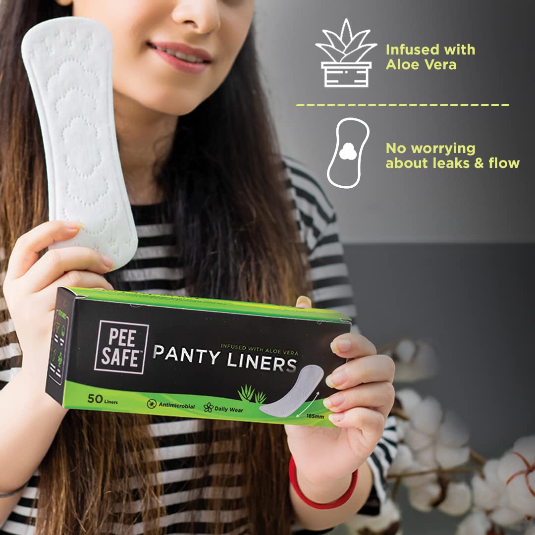 PEESAFE Panty Liners for Women Daily Use with Aloe Vera (Pack of 50 Liners)| Curvy Design for Extra Comfort | Cottony-Soft Surfa