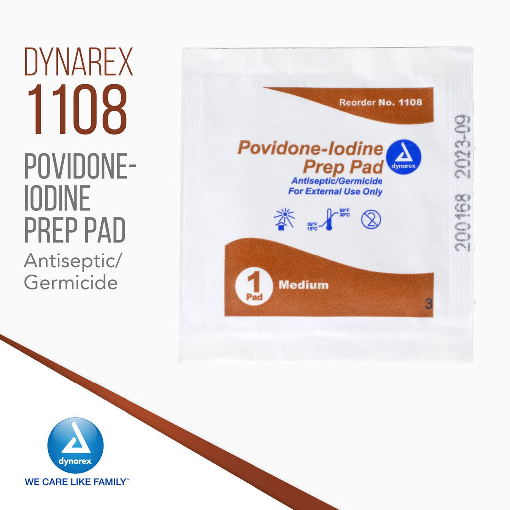 Dynarex Povidone-Iodine Prep Pads, Saturated with Povidone Iodine 10%, Medical-Grade Antiseptic Wipes Used for Prepping Prior Mi