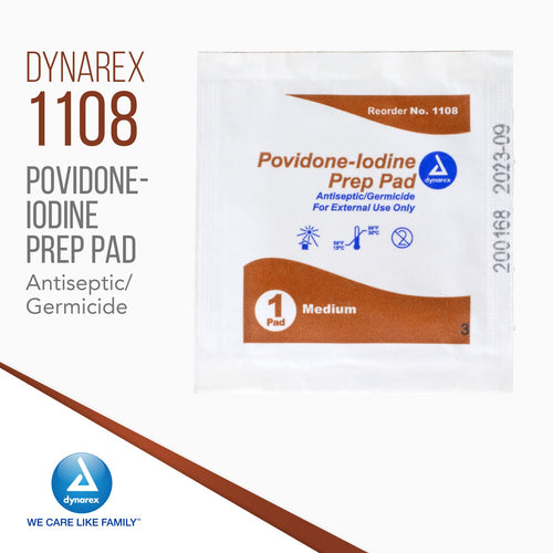 Dynarex Povidone-Iodine Prep Pads, Saturated with Povidone Iodine 10%, Medical-Grade Antiseptic Wipes Used for Prepping Prior Mi
