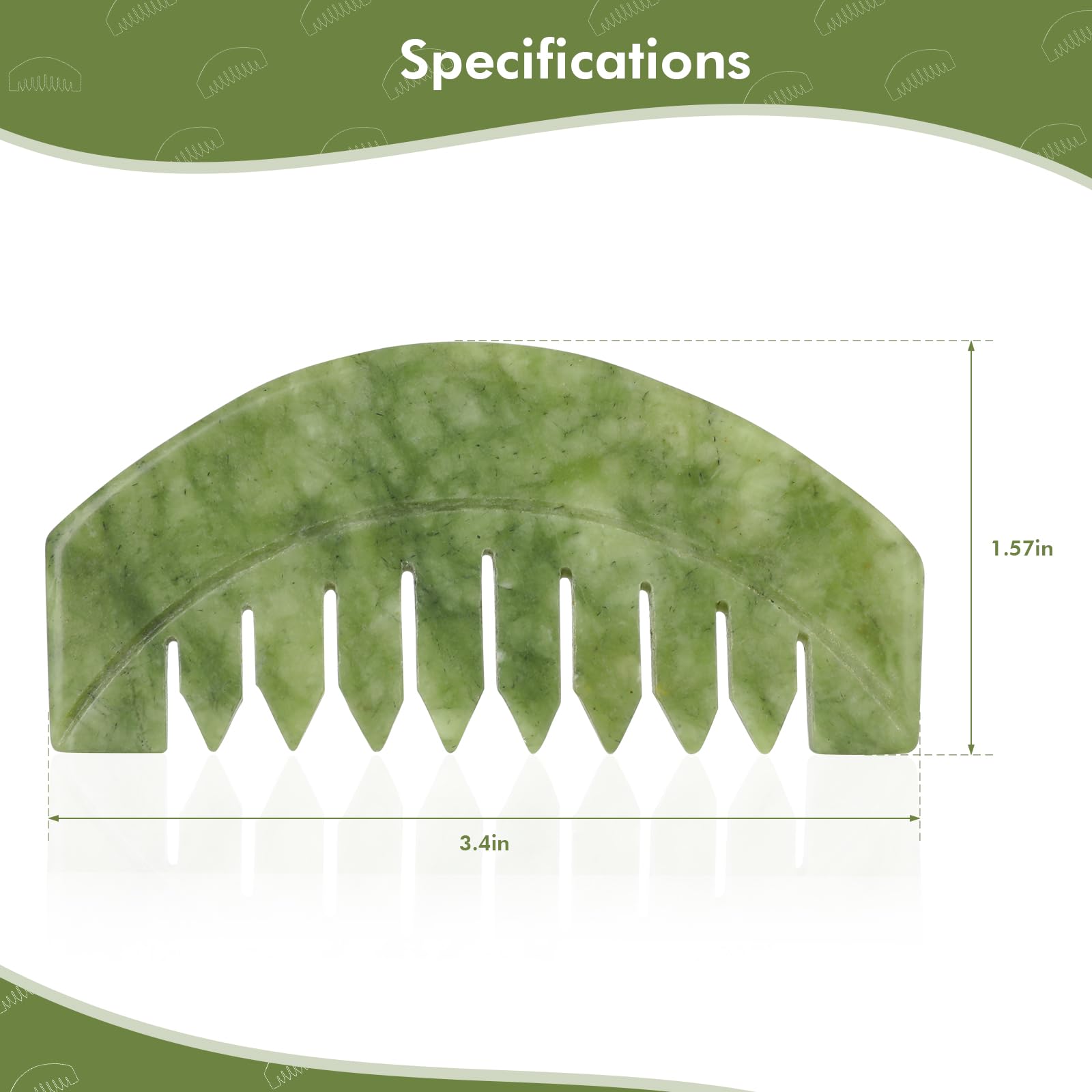 airogym 2pcs Natural Jade Massage Comb, Guasha Scraping Scalp Comb, Multi-Functional Handheld Scalp Massage Tools for Head Carin