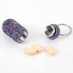 Bling Pill Case Portable Travel Pill Container Bottle Rhinestone Waterproof Small Pill Holder with Keychain Cute Mini Pill Stora