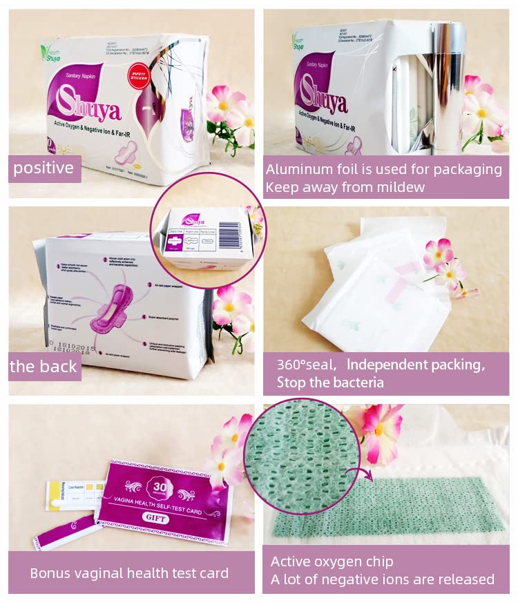 SHUYA Patented Anion Regular&Overnight Pads and Panty Liners Combination Suit Packaging with Free Testing Gift, Mint Herbal Scen