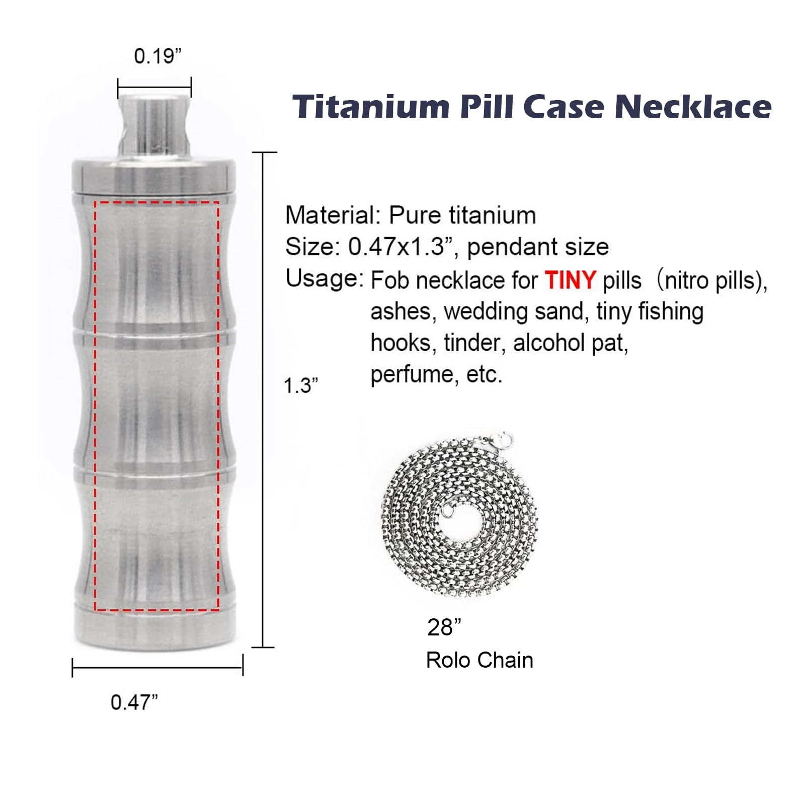 Titanium Small Pill Box Titanium Pill Case Necklace Nitro Mini Waterproof Keychain Pill Holder Lightweight Charming Pendant Neck