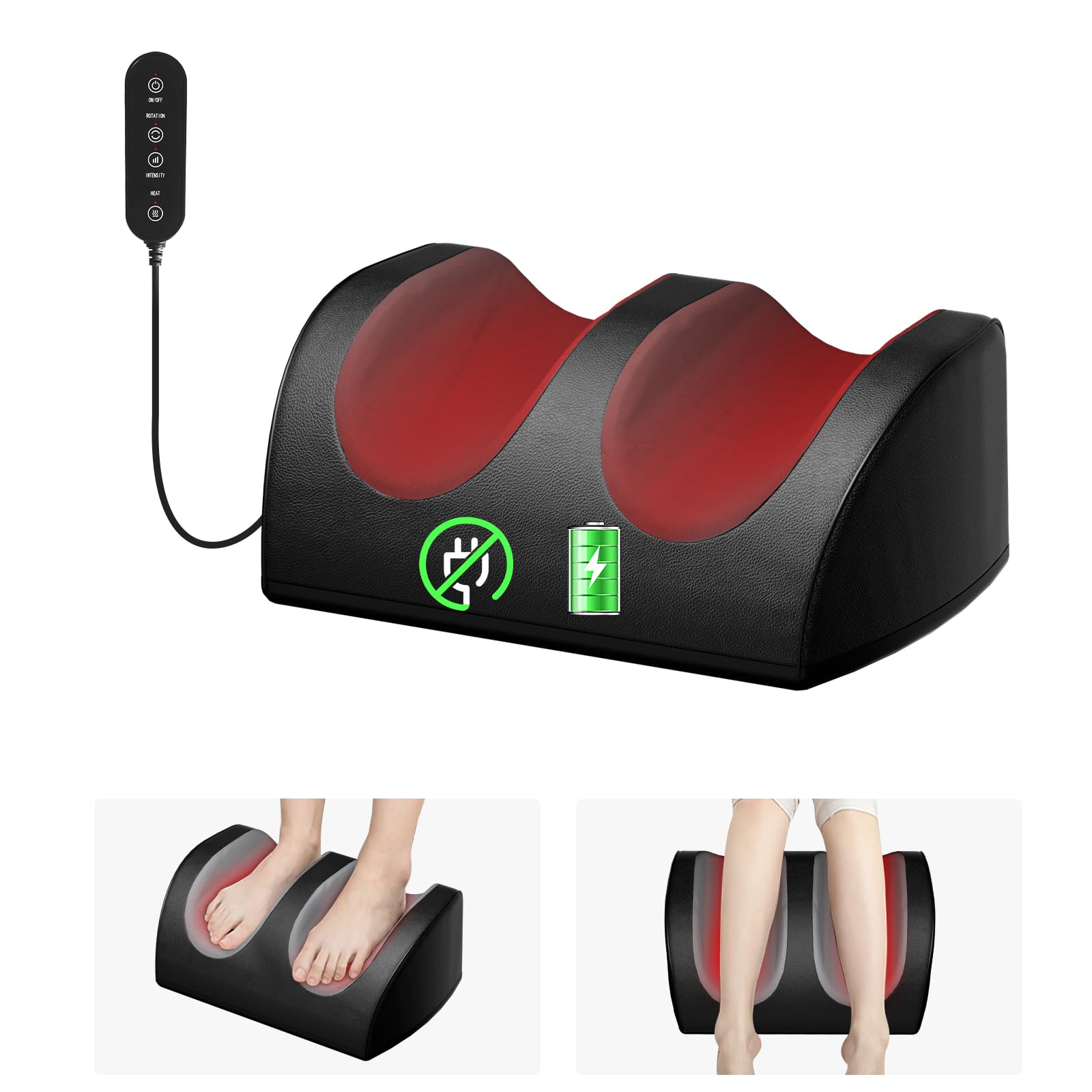 LINGTENG Rechargeable Foot Massager with Heat, Cordless Shiatsu Foot Massager for Cord Remote Control, Heated Massage with Rolle