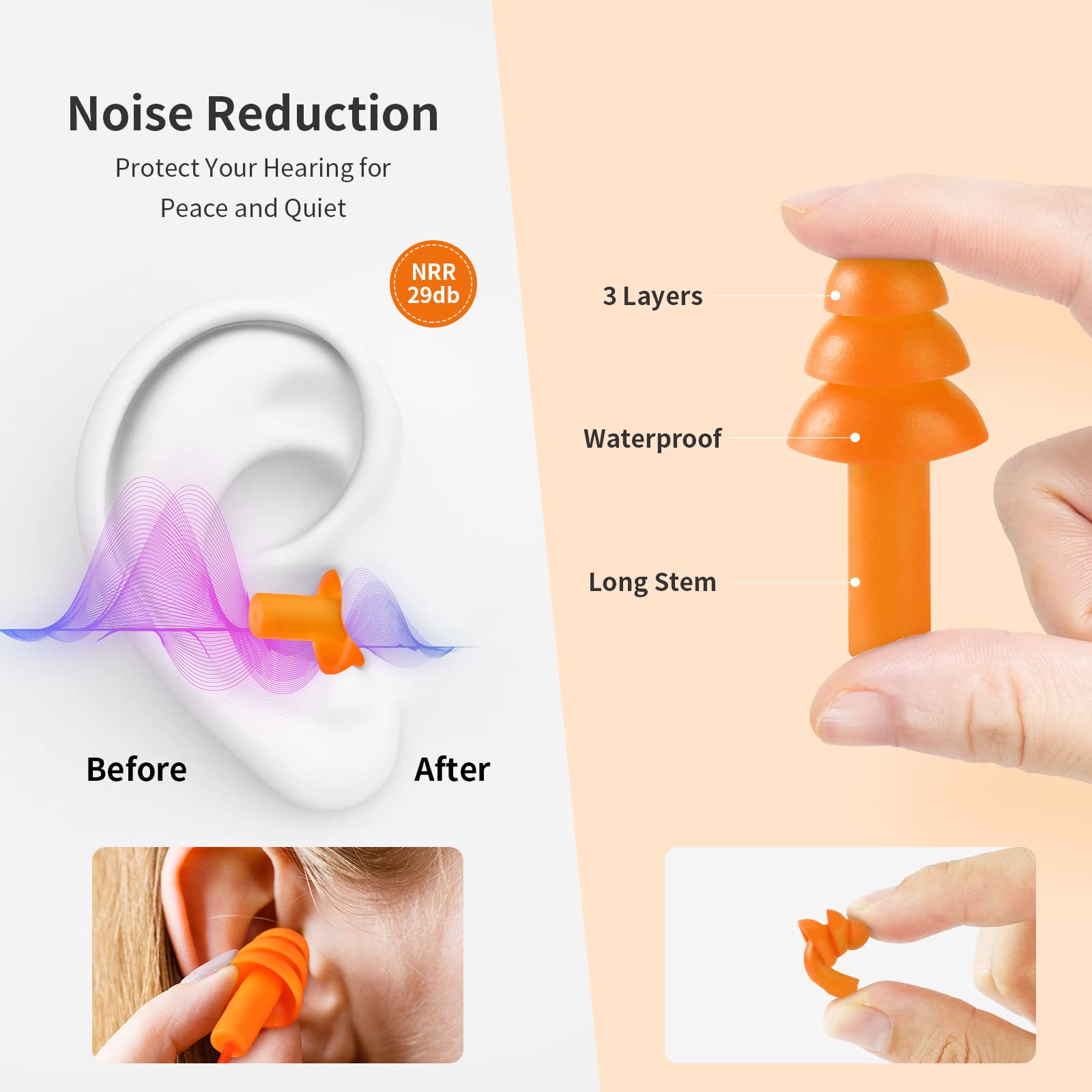 Ear Plugs for Swimming, Soft Ear Plugs for Sleeping Noise Cancelling, Reusable Ear Plug for Noise Reduction, Ear Protection, Sil