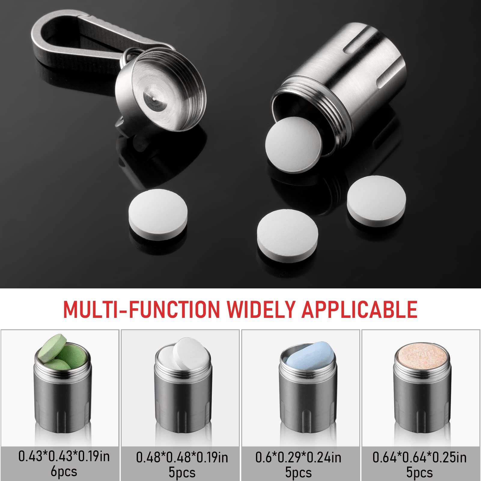 TISUR Titanium Small Pill Holder Keychain, Portable Pill Case Waterproof Pocket Pill Box Container Carrier to Hold Pills, Vitami