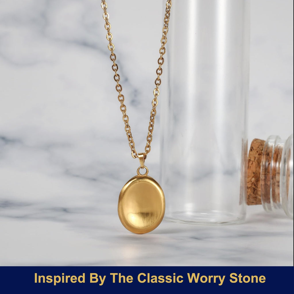 B BBPM Worry Stone Necklace| 14K Gold Plated Dainty Pendant Peaceful Thumb Necklace|Fidget Pendants for Anxiety Relief Meditatio