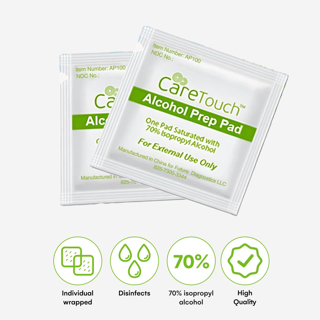 Care Touch 100-Pack Alcohol Wipes - Individually Wrapped Alcohol Prep Pads with 70% Isopropyl - Sterile 2-Ply Antiseptic Swabs f