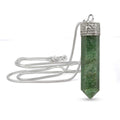 Reiki Crystal Products Green Avenutuine Pendant Pencil Shape Crystal Stone Pendant/Locket with Metal Chain for Reiki Healing & C